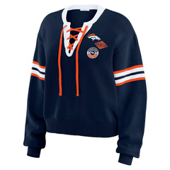 Denver Broncos WEAR by Erin Andrews Women's Lace-Up Sweater - Navy on sale