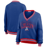 New England Patriots WEAR by Erin Andrews Women's Oversized Long Sleeve V-Neck Sweatshirt - Navy online
