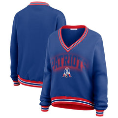 New England Patriots WEAR by Erin Andrews Women's Oversized Long Sleeve V-Neck Sweatshirt - Navy online
