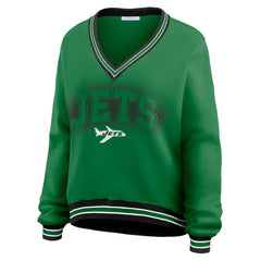 New York Jets WEAR by Erin Andrews Women's Oversized Long Sleeve V-Neck Sweatshirt - Green outlet