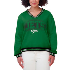 New York Jets WEAR by Erin Andrews Women's Oversized Long Sleeve V-Neck Sweatshirt - Green outlet