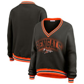 Cincinnati Bengals WEAR by Erin Andrews Women's Oversized Long Sleeve V-Neck Sweatshirt - Black sale