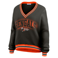 Cincinnati Bengals WEAR by Erin Andrews Women's Oversized Long Sleeve V-Neck Sweatshirt - Black sale