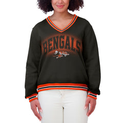 Cincinnati Bengals WEAR by Erin Andrews Women's Oversized Long Sleeve V-Neck Sweatshirt - Black sale