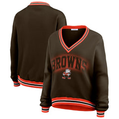 Cleveland Browns WEAR by Erin Andrews Women's Oversized Long Sleeve V-Neck Sweatshirt - Brown online