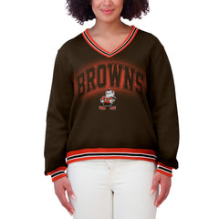 Cleveland Browns WEAR by Erin Andrews Women's Oversized Long Sleeve V-Neck Sweatshirt - Brown online