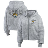 Jacksonville Jaguars WEAR by Erin Andrews Women's Speckled Fleece Cropped Full-Zip Hoodie - Heather Gray outlet