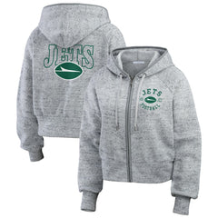 New York Jets WEAR by Erin Andrews Women's Speckled Fleece Cropped Full-Zip Hoodie - Heather Gray sale