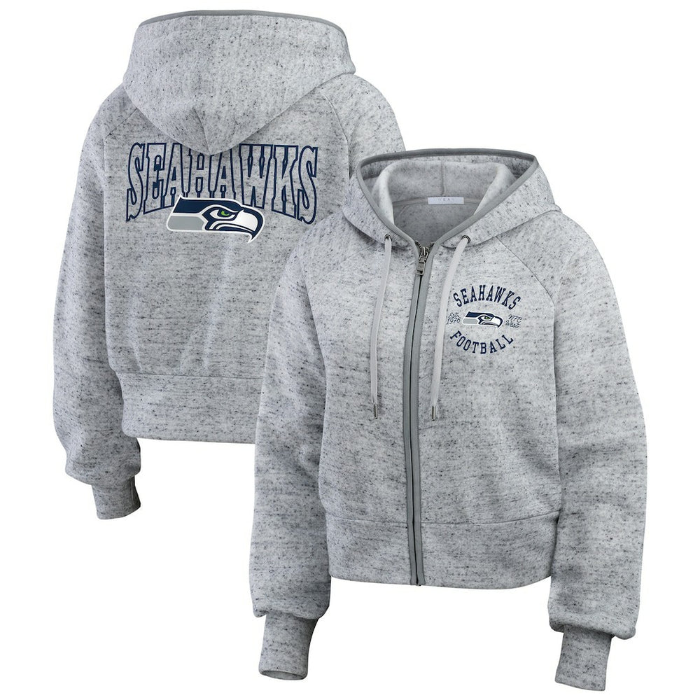 Seattle Seahawks WEAR by Erin Andrews Women's Speckled Fleece Cropped Full-Zip Hoodie - Heather Gray outlet