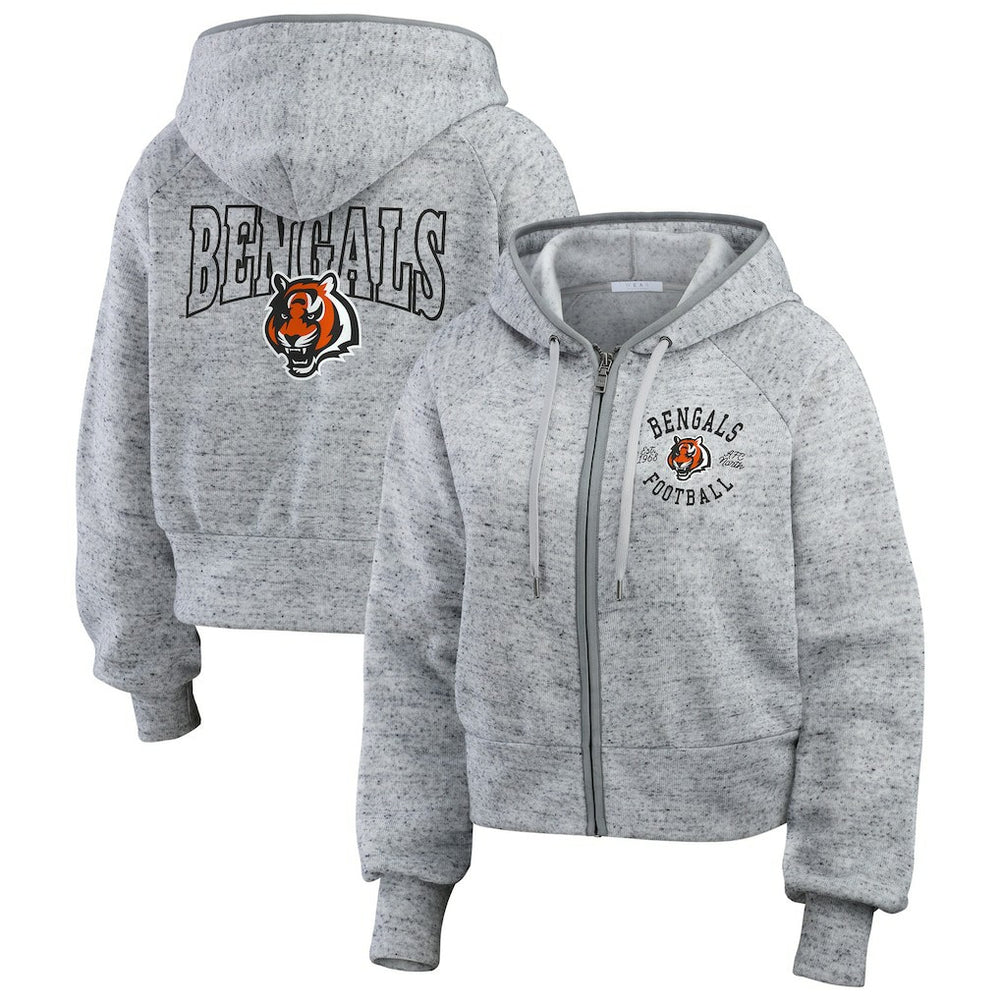 Cincinnati Bengals WEAR by Erin Andrews Women's Speckled Fleece Cropped Full-Zip Hoodie - Heather Gray sale