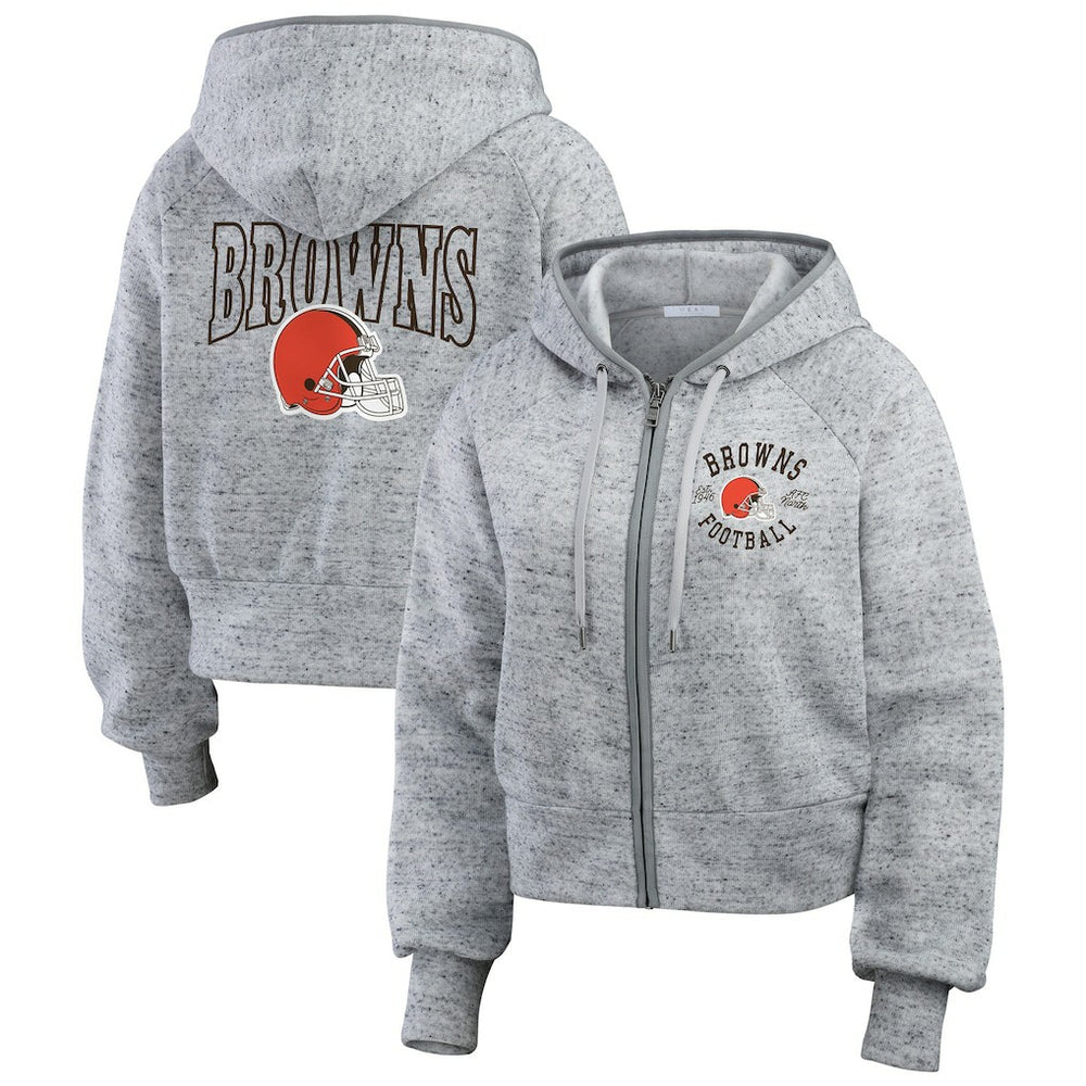 Cleveland Browns WEAR by Erin Andrews Women's Speckled Fleece Cropped Full-Zip Hoodie - Heather Gray discount