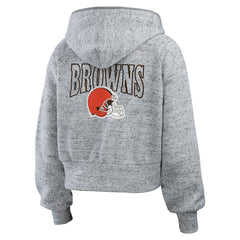 Cleveland Browns WEAR by Erin Andrews Women's Speckled Fleece Cropped Full-Zip Hoodie - Heather Gray discount