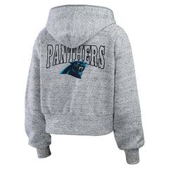 Carolina Panthers WEAR by Erin Andrews Women's Speckled Fleece Cropped Full-Zip Hoodie - Heather Gray cheap