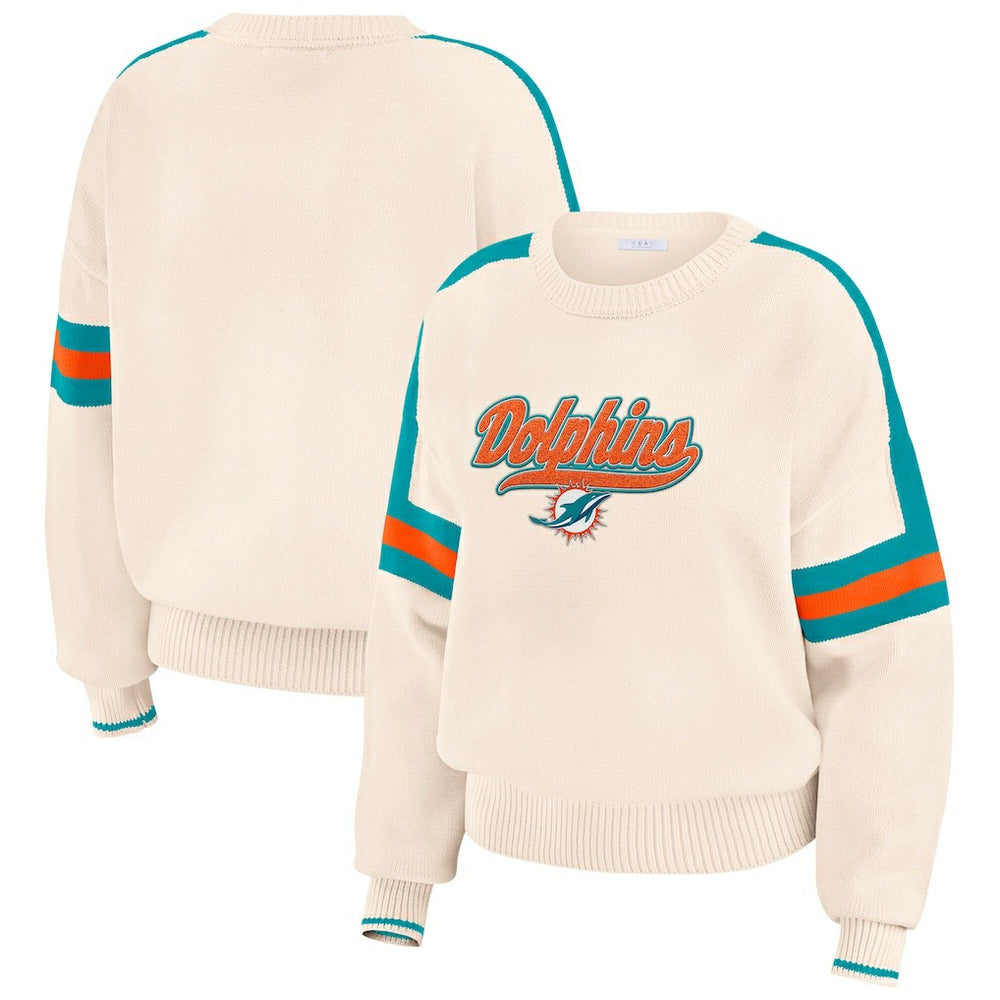 Miami Dolphins WEAR by Erin Andrews Women's Stripe Pullover Sweater - Cream outlet