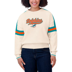Miami Dolphins WEAR by Erin Andrews Women's Stripe Pullover Sweater - Cream outlet