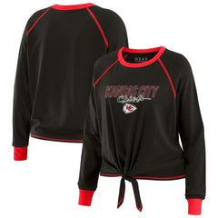 Kansas City Chiefs WEAR by Erin Andrews Women's Tie-Front Long Sleeve T-Shirt - Black on sale