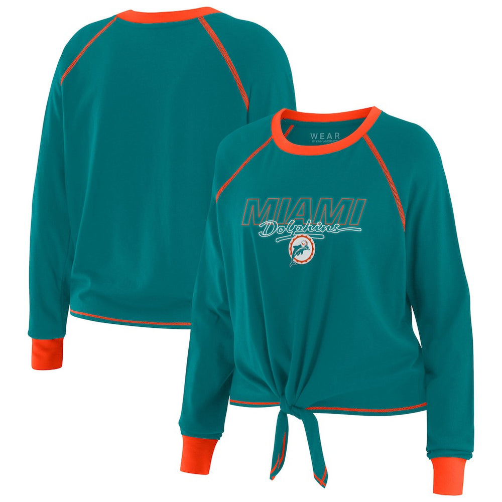 Miami Dolphins WEAR by Erin Andrews Women's Tie-Front Long Sleeve T-Shirt - Aqua sale