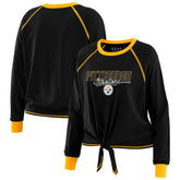 Pittsburgh Steelers WEAR by Erin Andrews Women's Tie-Front Long Sleeve T-Shirt - Black outlet