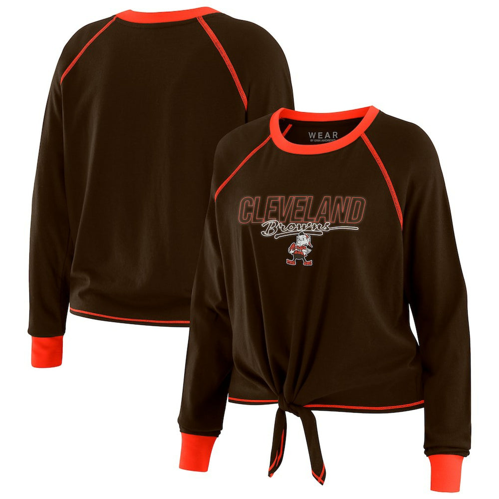 Cleveland Browns WEAR by Erin Andrews Women's Tie-Front Long Sleeve T-Shirt - Brown sale