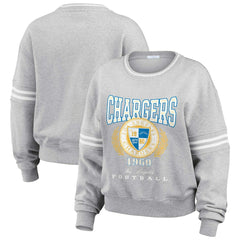 Los Angeles Chargers WEAR by Erin Andrews Women's Cropped Pullover Sweatshirt - Heather Gray discount