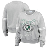 New York Jets WEAR by Erin Andrews Women's Crest Cropped Pullover Sweatshirt - Heather Gray sale