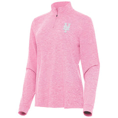 New York Mets Antigua Women's Mentor Lightweight Mock Neck Quarter-Zip Top - Pink