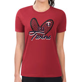 Minnesota Twins G-III 4Her by Carl Banks Women's Super-Slim Fit Lightweight Leopard Heart T-Shirt - Red