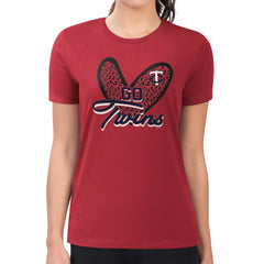 Minnesota Twins G-III 4Her by Carl Banks Women's Super-Slim Fit Lightweight Leopard Heart T-Shirt - Red