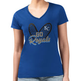 Kansas City Royals G-III 4Her by Carl Banks Women's Super-Slim Fit Lightweight Leopard Heart V-Neck T-Shirt - Royal