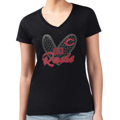 Cincinnati Reds G-III 4Her by Carl Banks Women's Super-Slim Fit Lightweight Leopard Heart V-Neck T-Shirt - Black