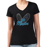 Miami Marlins G-III 4Her by Carl Banks Women's Super-Slim Fit Lightweight Leopard Heart V-Neck T-Shirt - Black