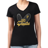 Pittsburgh Pirates G-III 4Her by Carl Banks Women's Super-Slim Fit Lightweight Leopard Heart V-Neck T-Shirt - Black