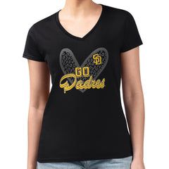 San Diego Padres G-III 4Her by Carl Banks Women's Super-Slim Fit Lightweight Leopard Heart V-Neck T-Shirt - Black