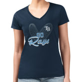 Tampa Bay Rays G-III 4Her by Carl Banks Women's Super-Slim Fit Lightweight Leopard Heart V-Neck T-Shirt - Navy