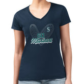 Seattle Mariners G-III 4Her by Carl Banks Women's Super-Slim Fit Lightweight Leopard Heart V-Neck T-Shirt - Navy