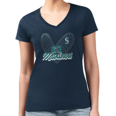 Seattle Mariners G-III 4Her by Carl Banks Women's Super-Slim Fit Lightweight Leopard Heart V-Neck T-Shirt - Navy