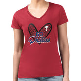 Philadelphia Phillies G-III 4Her by Carl Banks Women's Super-Slim Fit Lightweight Leopard Heart V-Neck T-Shirt - Red