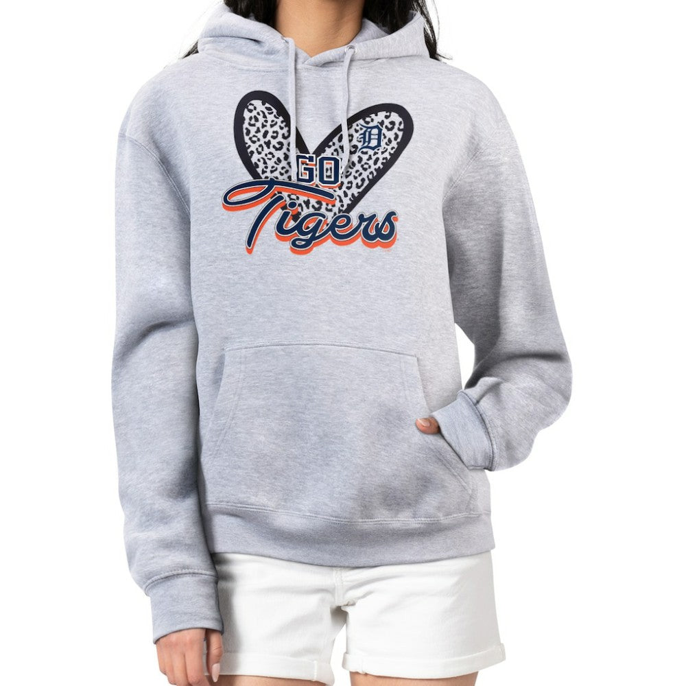 Detroit Tigers G-III 4Her by Carl Banks Women's Leopard Heart Pullover Hoodie - Heather Gray