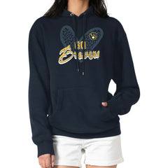 Milwaukee Brewers G-III 4Her by Carl Banks Women's Leopard Heart Pullover Hoodie - Navy