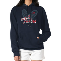 Minnesota Twins G-III 4Her by Carl Banks Women's Leopard Heart Pullover Hoodie - Navy