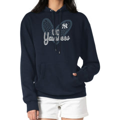 New York Yankees G-III 4Her by Carl Banks Women's Leopard Heart Pullover Hoodie - Navy