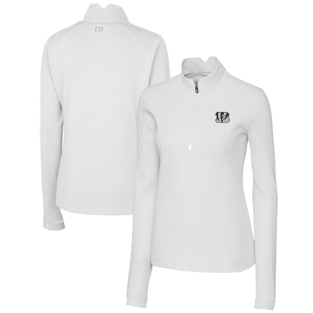 Cincinnati Bengals Cutter & Buck Women's Traverse Stretch DryTec Quarter-Zip Top - White discount