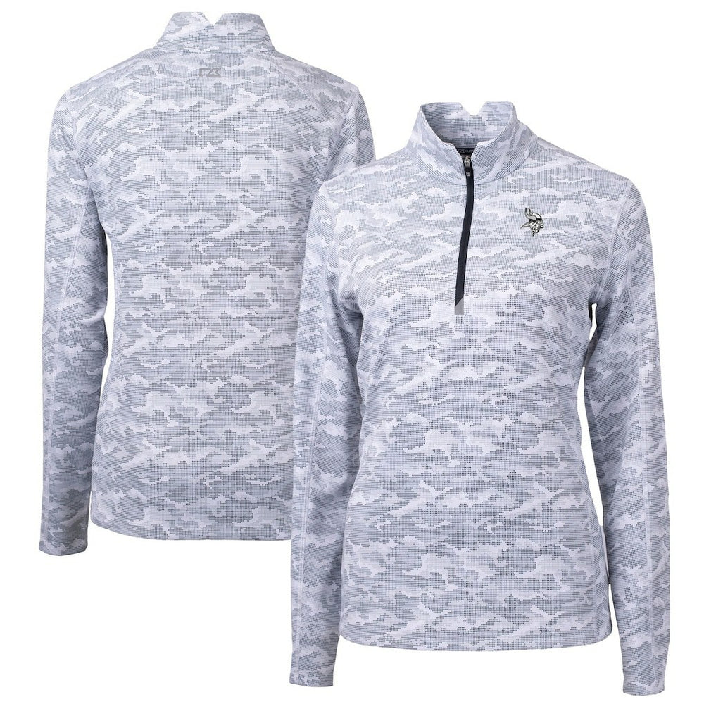 Minnesota Vikings Cutter & Buck Women's Traverse Camo Print Stretch Tri-Blend Quarter-Zip Top - Gray cheap