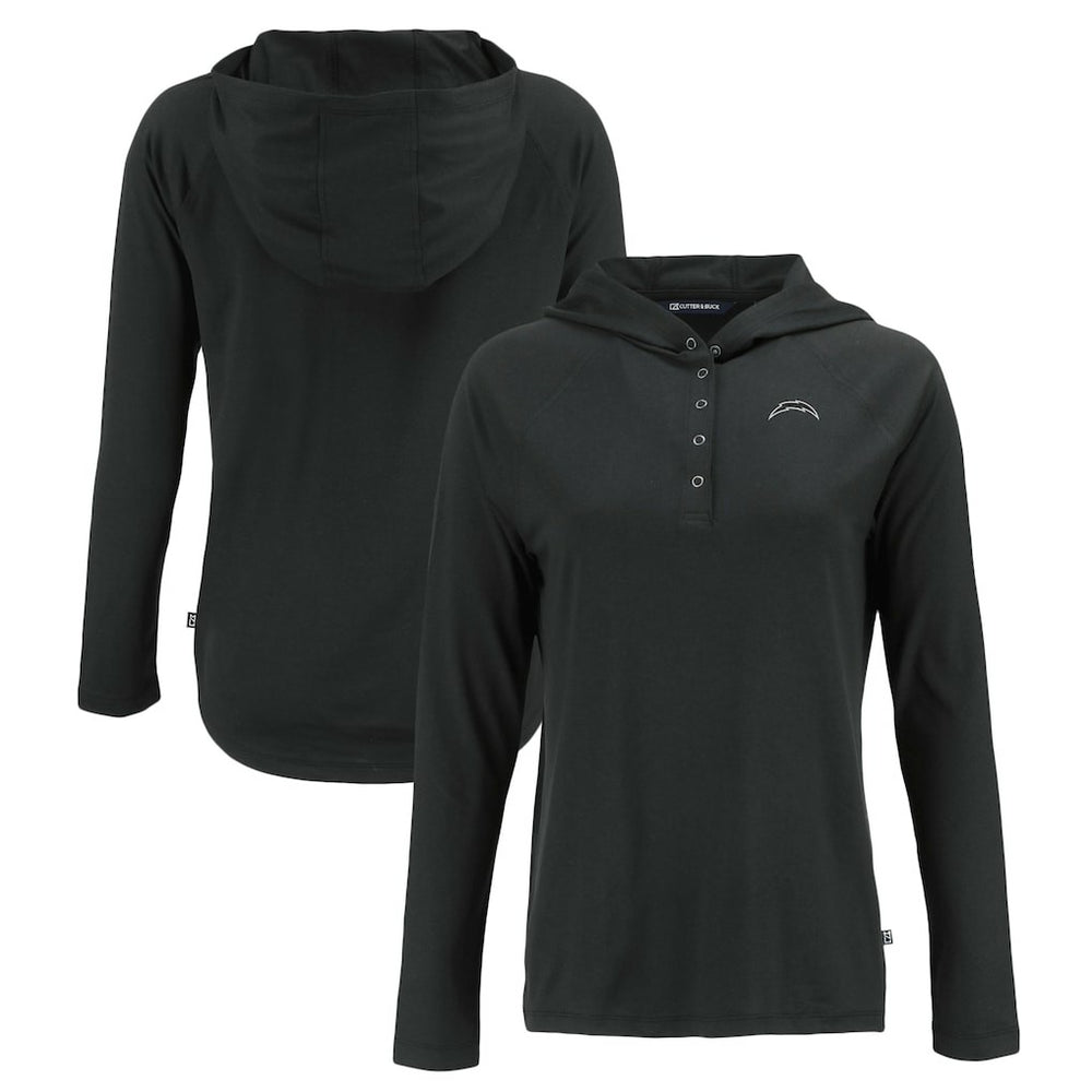 Los Angeles Chargers Cutter & Buck Women's Coastline Epic Comfort Eco Recycled Long Sleeve Hoodie T-Shirt - Black on sale