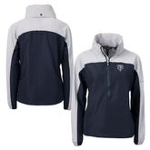 Chicago Bears Cutter & Buck Women's Charter Eco Recycled Half-Zip Hoodie Anorak Jacket - Navy/Gray on sale