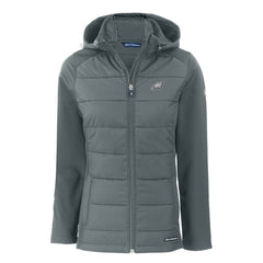 Philadelphia Eagles Cutter & Buck Women's Evoke Hybrid Eco Softshell Recycled Full-Zip Hoodie Jacket - Dark Gray on sale