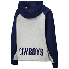 Dallas Cowboys DKNY Sport Women's Joy Cropped Raglan Pullover Hoodie - Gray/Navy online