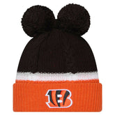 Cincinnati Bengals New Era Women's Double Bubble Cuffed Knit Hat with Poms - Black discount