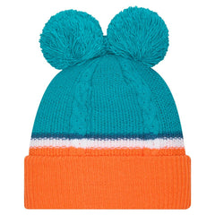 Miami Dolphins New Era Women's Double Bubble Cuffed Knit Hat with Poms - Aqua on sale