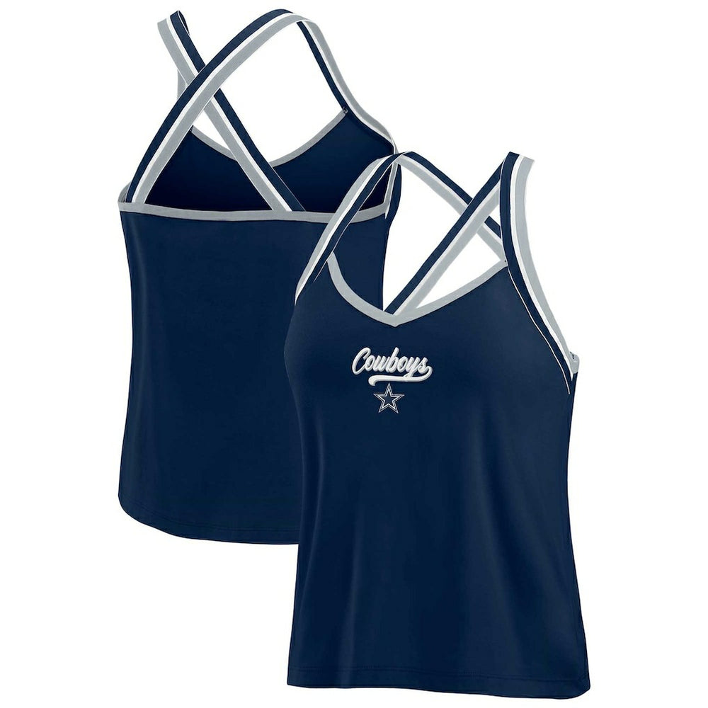 Dallas Cowboys WEAR by Erin Andrews Women's Cross Strap Tri-Blend Tank Top - Navy on sale
